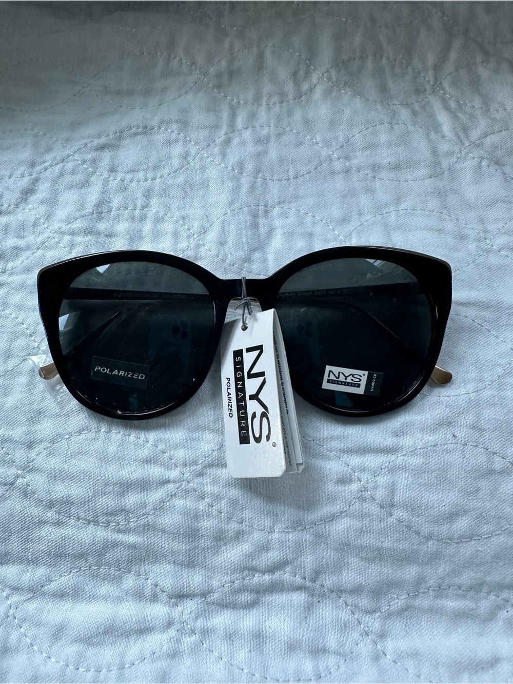 NYS Signature Women's Black Polarized Cat-Eye Sunglasses with Dark Lenses